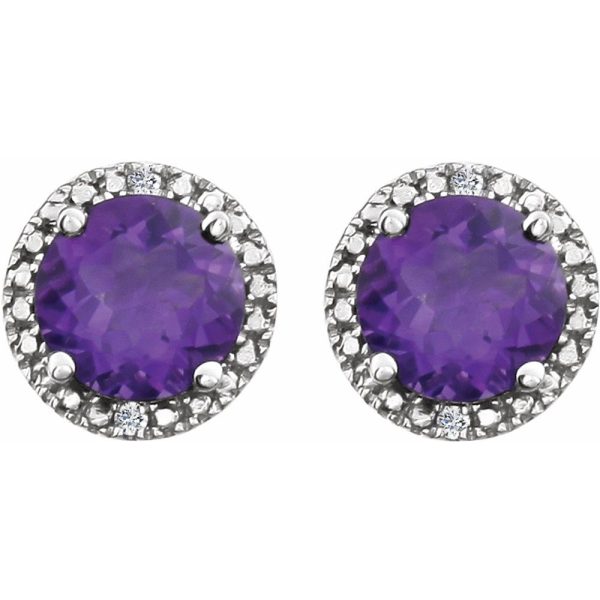 Sterling Silver, Amethyst & .01 CTW Diamond 8mm Halo Style Earrings