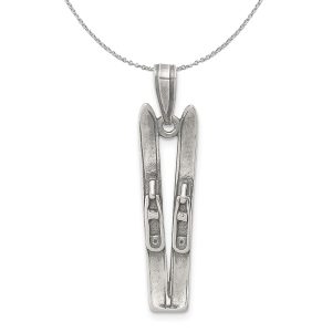 Sterling Silver Antiqued 3D Pair of Snow Skis Necklace