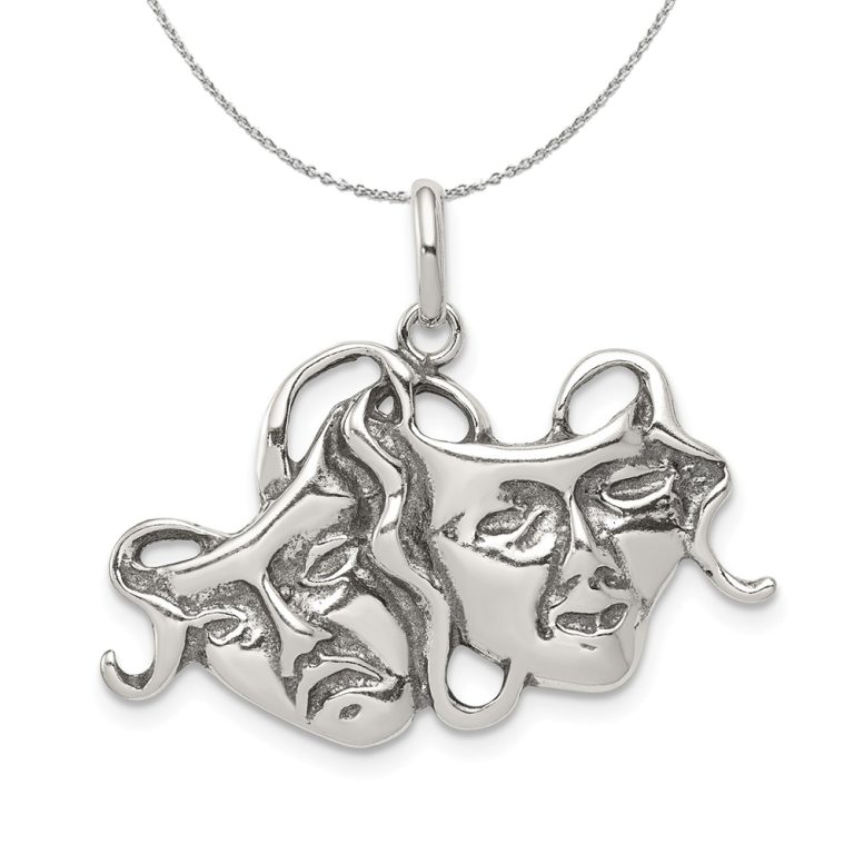 Sterling Silver Antiqued Comedy and Tragedy Mask Necklace