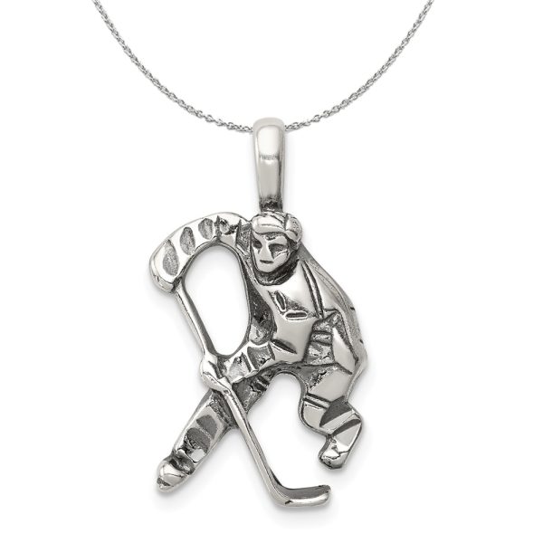 Sterling Silver Antiqued Hockey Player Necklace