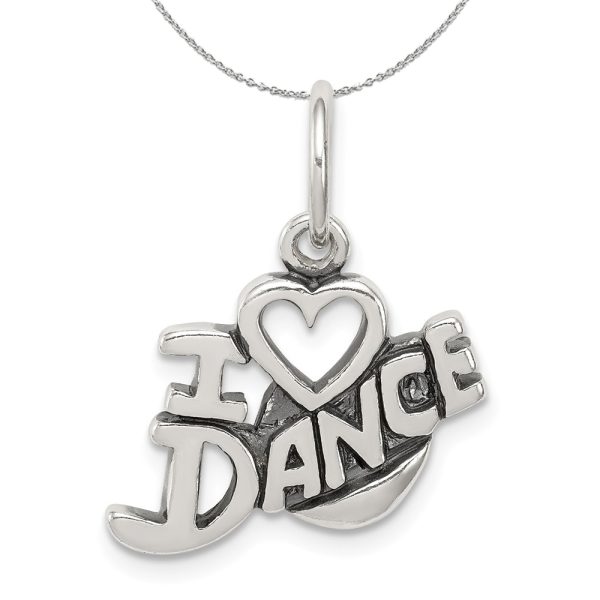 Sterling Silver Antiqued I Heart Dance Script Charm Necklace