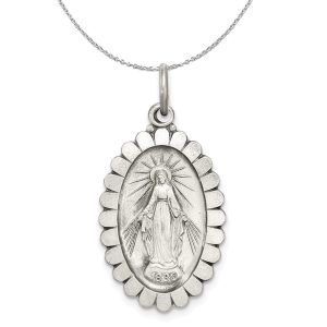 Sterling Silver Antiqued Miraculous Medal Necklace