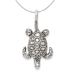 Sterling Silver Antiqued Sea Turtle Necklace