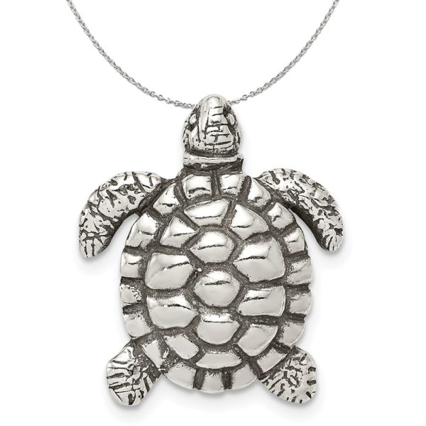 Sterling Silver Antiqued Sea Turtle Slide Necklace