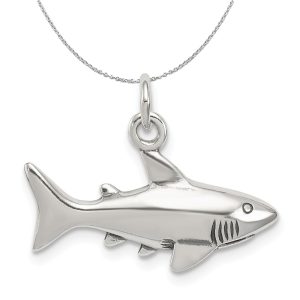 Sterling Silver Antiqued Shark Charm Necklace