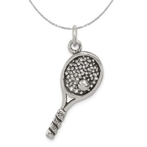 Sterling Silver Antiqued Tennis Racquet and Ball Necklace