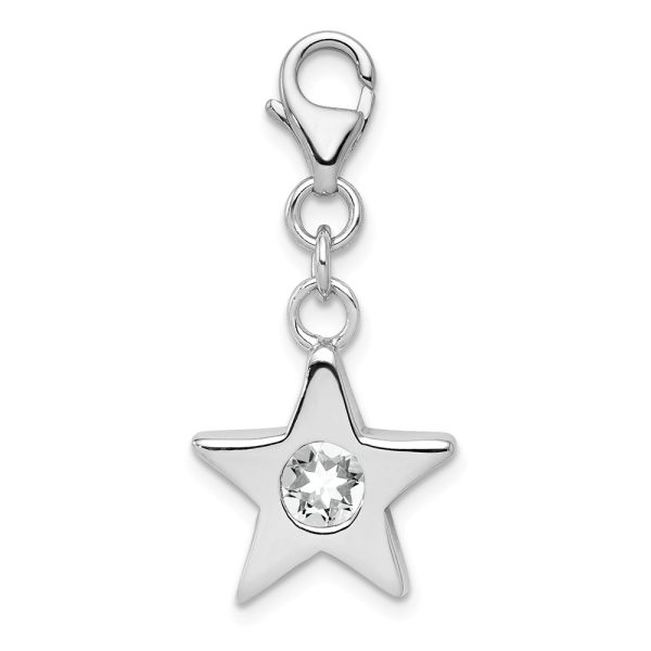 Sterling Silver April CZ Birthstone 13mm Star Clip-on Charm