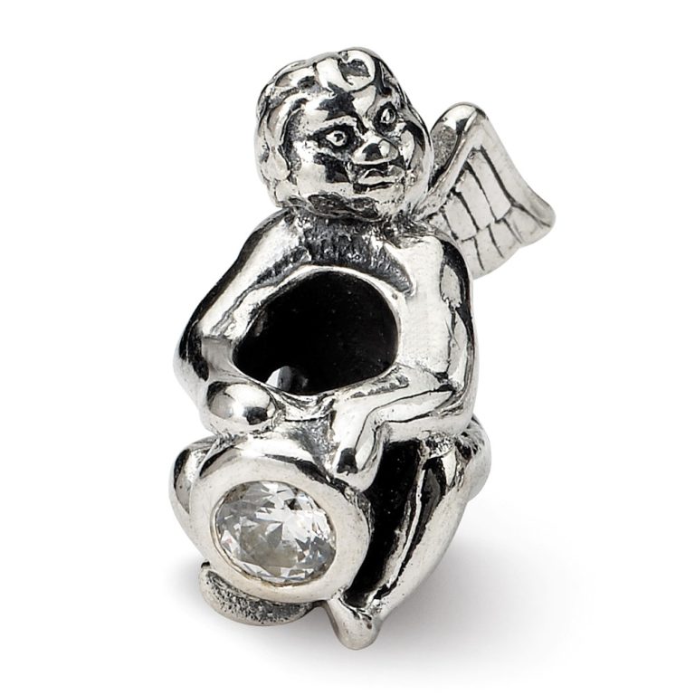 Sterling Silver April CZ Birthstone, Angel Bead Charm