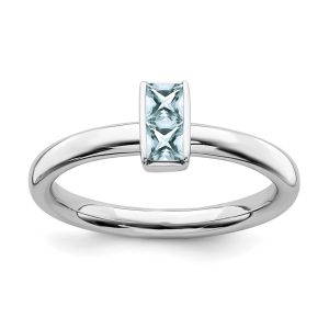 Sterling Silver Aquamarine 2 Stone Bar Stackable Ring, Size 5