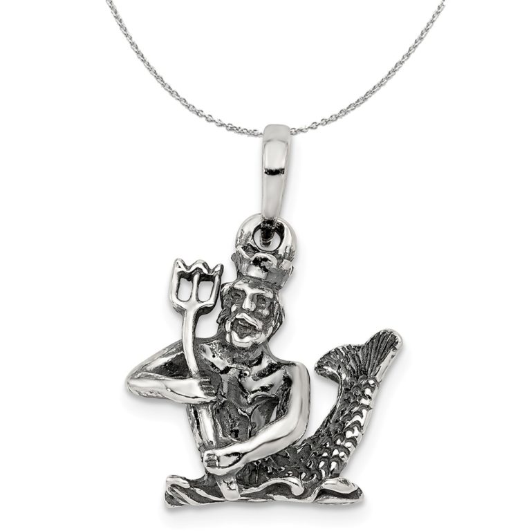 Sterling Silver Aquarius the Water Bearer Zodiac 3D Antiqued Necklace