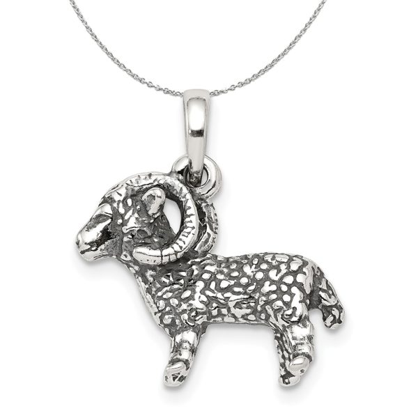 Sterling Silver Aries the Ram Zodiac 3D Antiqued Necklace