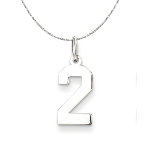 Sterling Silver, Athletic Collection Medium Polished Number 2 Necklace