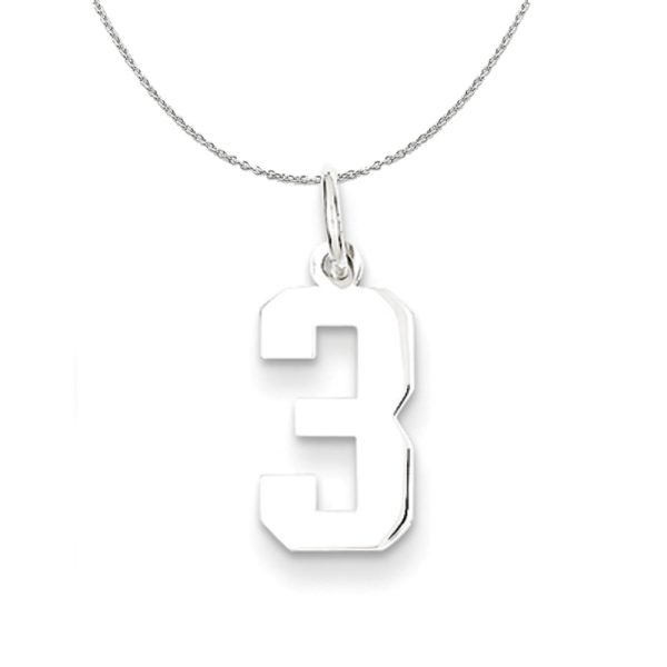 Sterling Silver, Athletic Collection Medium Polished Number 3 Necklace