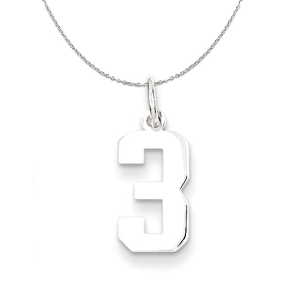 Sterling Silver, Athletic Collection, Small Polished Number 3 Necklace