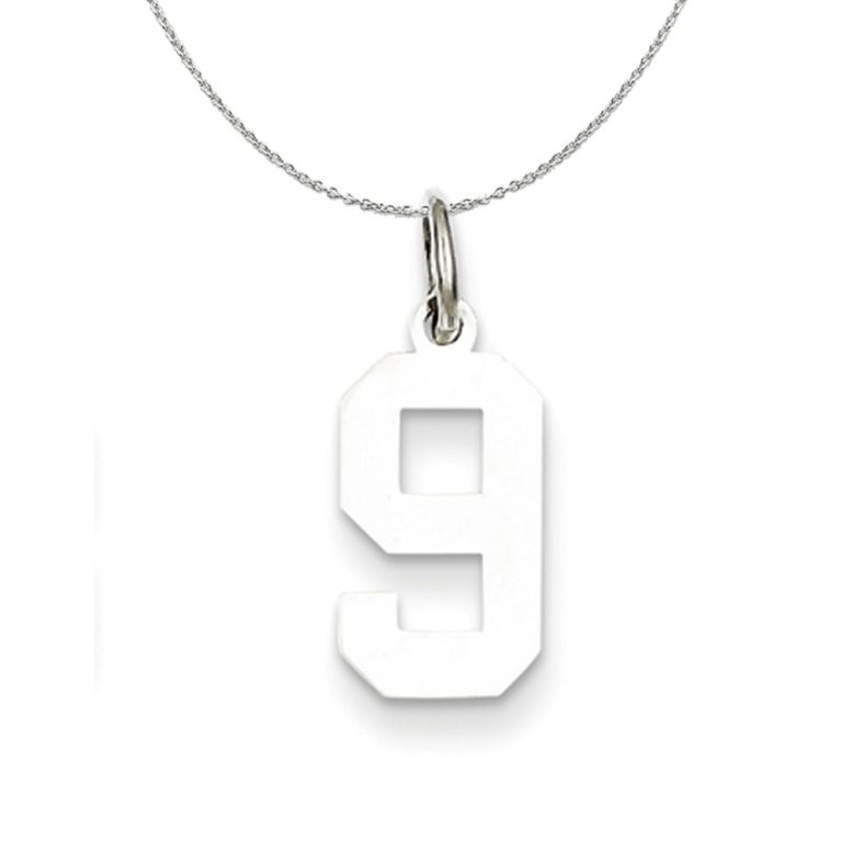 Sterling Silver, Athletic Collection, Small Polished Number 9 Necklace