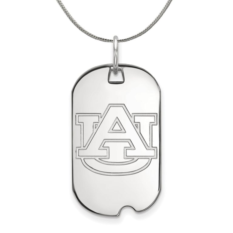 Sterling Silver Auburn U Dog Tag Pendant Necklace