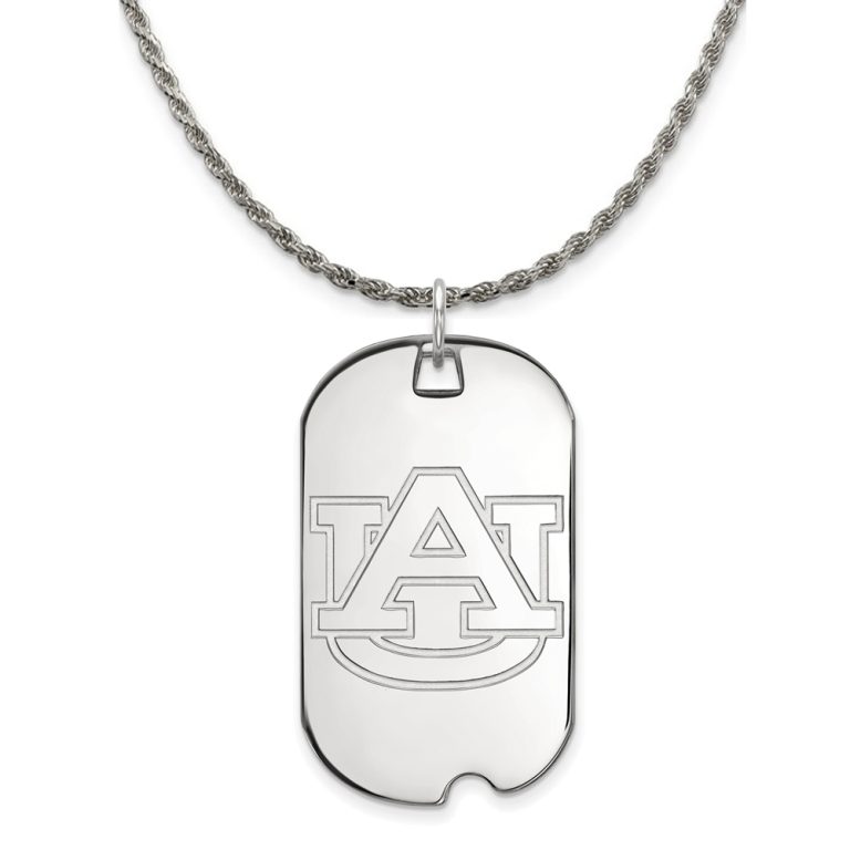 Sterling Silver Auburn U Large Dog Tag Pendant Necklace