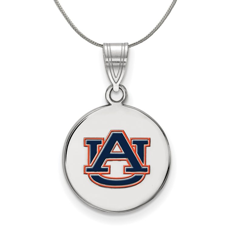 Sterling Silver Auburn U Medium Enamel Disc Pendant Necklace