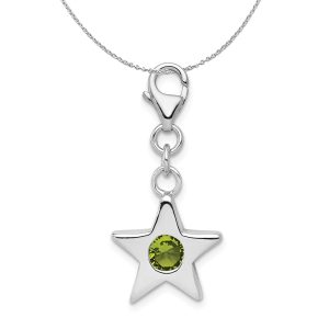 Sterling Silver August CZ Birthstone 13mm Star Clip-on Charm Necklace