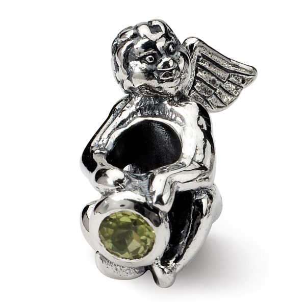 Sterling Silver August CZ Birthstone, Angel Bead Charm