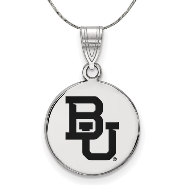 Sterling Silver Baylor U Medium Enamel Disc Pendant Necklace