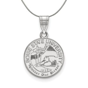 Sterling Silver Boise State Medium Crest Pendant Necklace