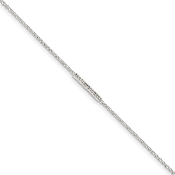 Sterling Silver CZ Bar And 1.25mm Cable Chain Anklet, 9-10 Inch