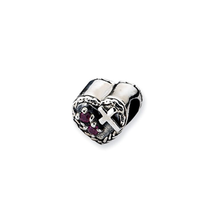 Sterling Silver CZ and Cross Heart Bead Charm