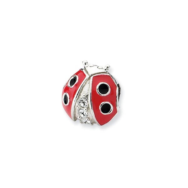 Sterling Silver, CZ and Enameled Ladybug Bead Charm