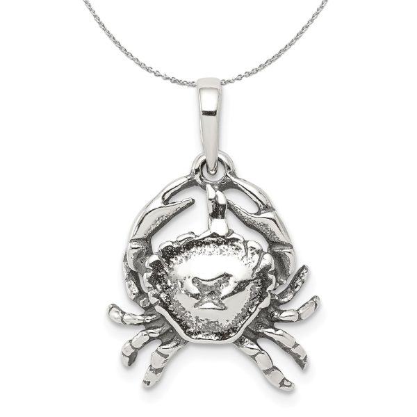 Sterling Silver Cancer the Crab Zodiac 3D Antiqued Necklace