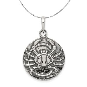 Sterling Silver Cancer the Crab Zodiac Embossed Circle Necklace