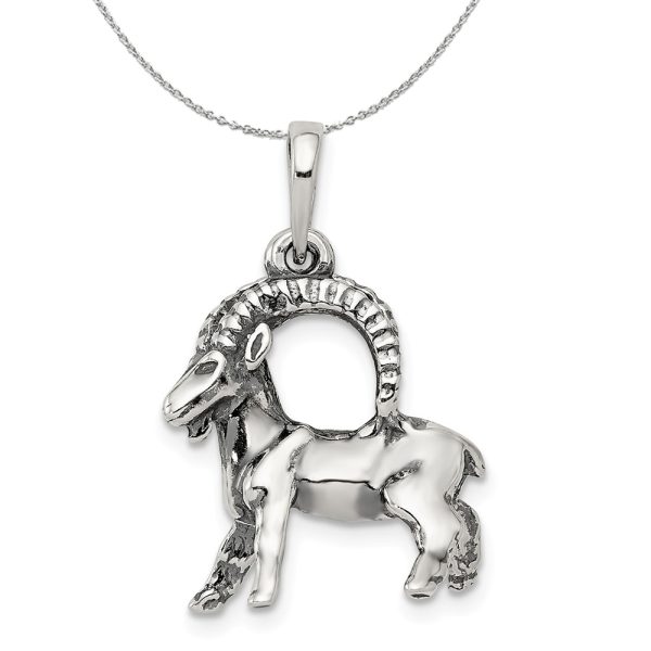 Sterling Silver Capricorn the Goat Zodiac 3D Antiqued Necklace