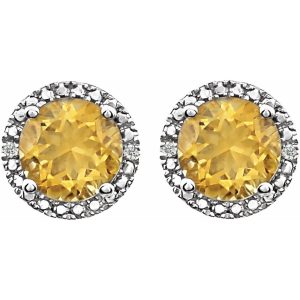 Sterling Silver, Citrine & .01 CTW Diamond 8mm Halo Style Earrings