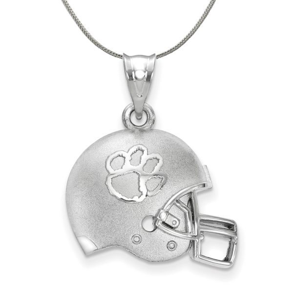 Sterling Silver Clemson U 3D Football Helmet w Logo Necklace