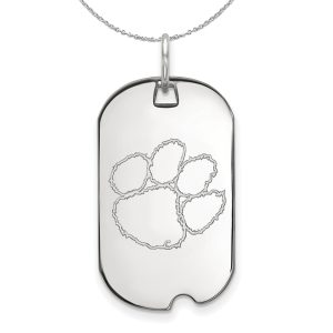 Sterling Silver Clemson U Dog Tag Pendant Necklace