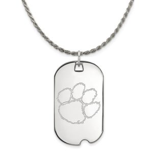 Sterling Silver Clemson U Large Dog Tag Pendant Necklace