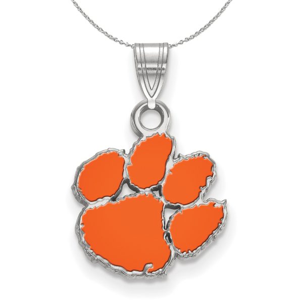 Sterling Silver Clemson U Small Enamel Pendant Necklace