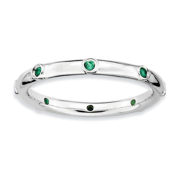 Sterling Silver Created Emerald Accent 2.25mm Band, Size 9