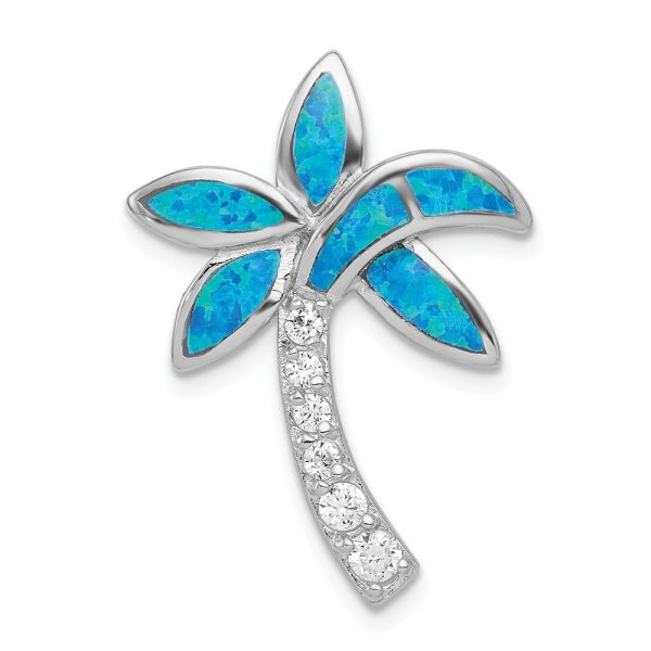 Sterling Silver, Created Opal and Cubic Zirconia Palm Tree Pendant