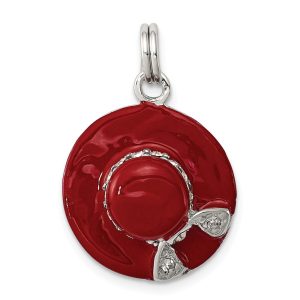 Sterling Silver Cubic Zirconia and Red Enamel Hat Charm