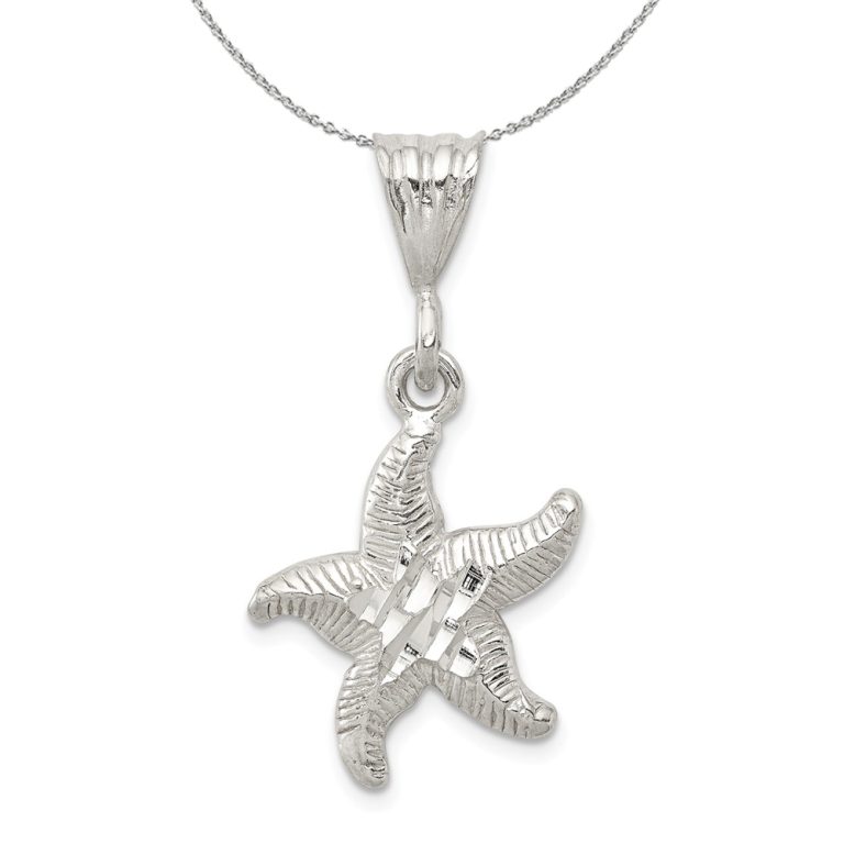 Sterling Silver Diamond Cut Starfish Necklace