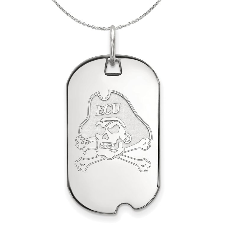 Sterling Silver East Carolina U Dog Tag Pendant Necklace