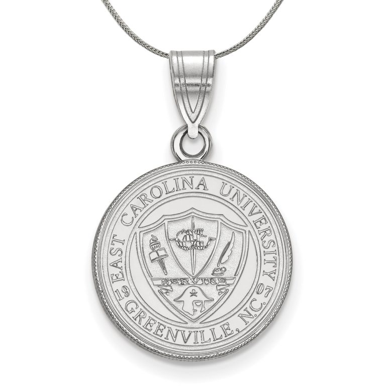 Sterling Silver East Carolina U Medium Crest Pendant Necklace