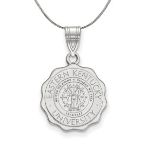 Sterling Silver Eastern Kentucky U Medium Crest Pendant Necklace