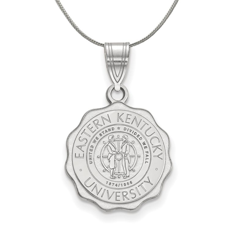 Sterling Silver Eastern Kentucky U Medium Crest Pendant Necklace