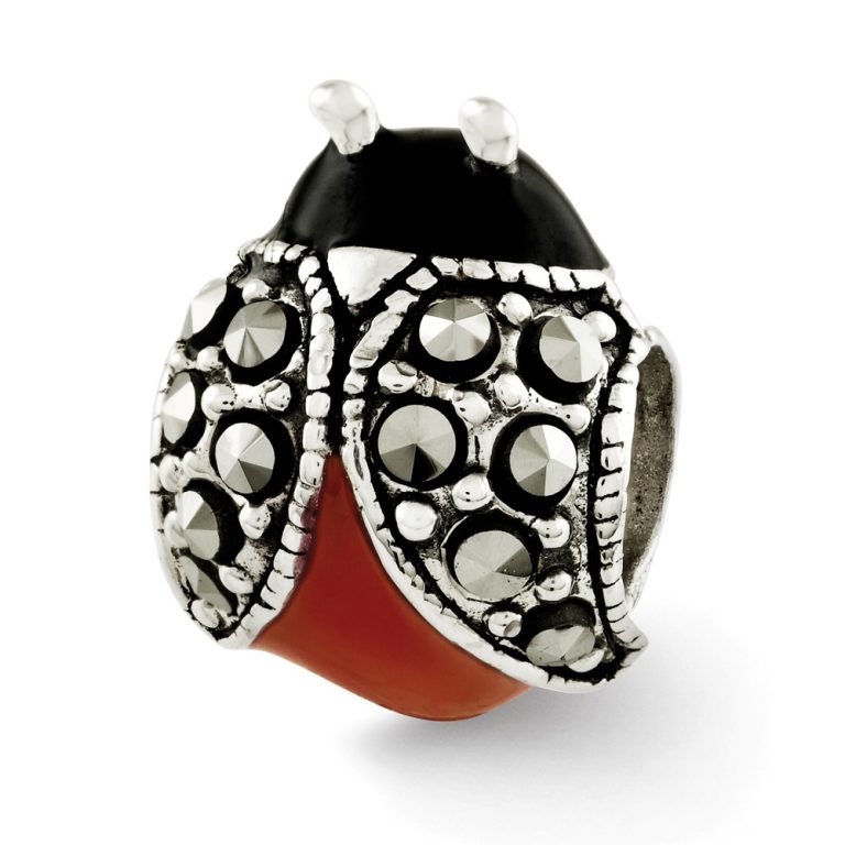 Sterling Silver, Enamel and Marcasite Ladybug Bead Charm