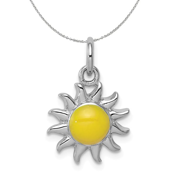 Sterling Silver Enameled 13mm Yellow Sun Charm Necklace