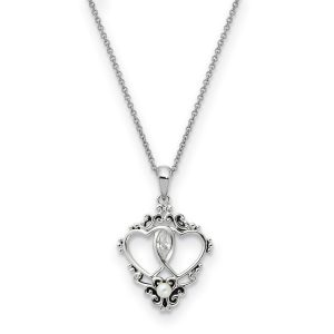 Sterling Silver, FW Cultured Pearl & CZ Two Hearts, One Love Necklace