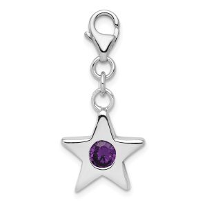 Sterling Silver February CZ Birthstone 13mm Star Clip-on Charm