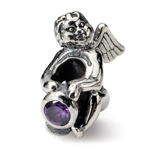 Sterling Silver February CZ Birthstone, Angel Bead Charm